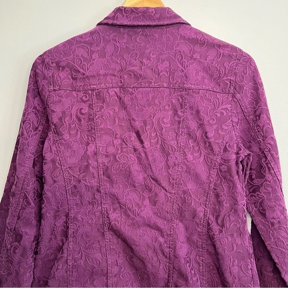 Chico’s Elongated Jacquard Denim Jacket Purple Sz S / Sz 4 / Sz 6 Long Fit - Picture 13 of 13